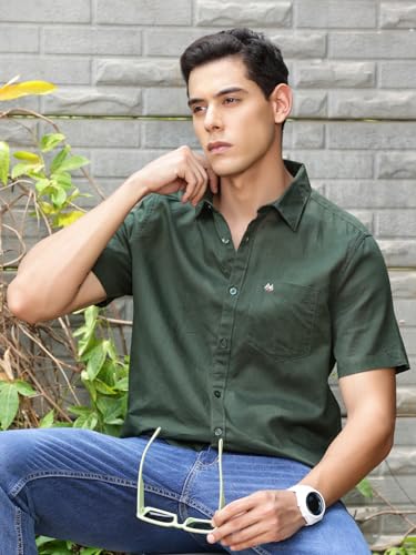 Image of Thomas Scott Men's | Solid | Half Sleeve | Slim Fit | Linen Blend | Spread Collar | Casual Shirt