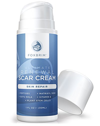 Foxbrim Ultimate Renewal Scar Cream - For Stretch Marks and Scars - Vegan Formula With Peptides, Plant Stem Cells, Vitamin E & Nutrient Rich Oils - 1OZ
