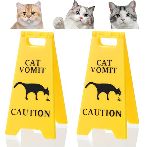 HJZHII 2 Stück Katzen Kotz Schild,Katzen Geschenk,Cat Vomit Sign Warnschild Lustige für Erbrochenes Haustieren 3D Gedruckte Haustier Erbrochenes Schild Prank Geschenk für Katzen