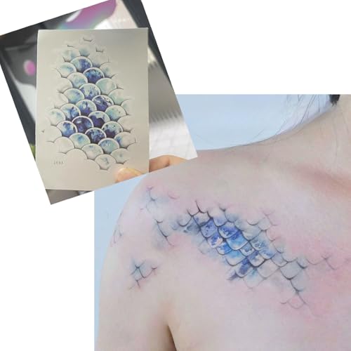 Mermaid Scales Temporary Tattoo」Waterproof Fake Tattoo Sticker - Ocean Blue