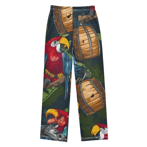 Tropical Pirate Parrots Boys Long Pants Soft Trousers Elastic Waist Kids Lounge Bottoms with Pockets S-XL
