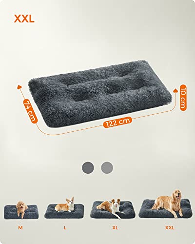 Feandrea Hundebett, Hundekissen, Flauschige Hundematte, Langer Plüsch, 122 x 74 cm, weiche Polsterung, waschbar, multifunktional, dunkelgrau PGW204G02