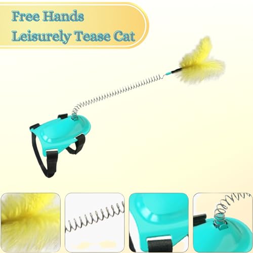 Image of Foodie Puppies Interactive Cat Teaser Stick Wand Toy With Feather - Foot Worn Teaser (24cm, Small) | Spring Tease Cat Toy