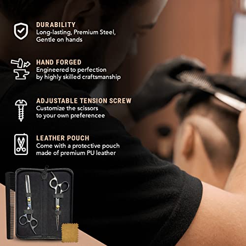 Ontaki Hair Shears & Thinning Scissors Kit - 7-Inch, Silver Japanese Steel - Precision Hair Cutting Scissors for Professionals & Home Stylists with Styling Comb & Pouch - Image 5