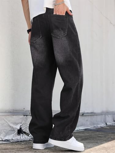 Men Loose Fit Jeans Pants Vintage Washed Denim Trousers3