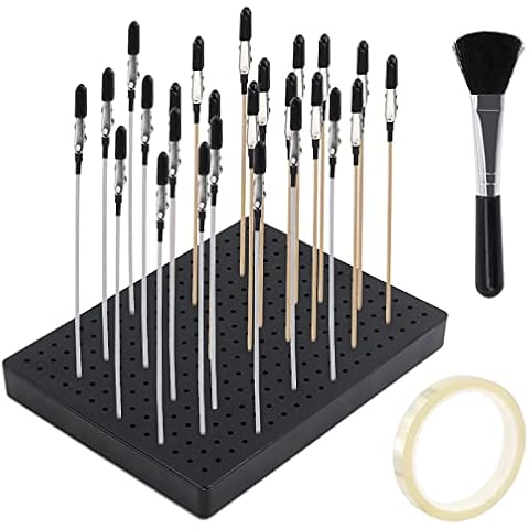 Cimeton 27Pcs Painting Stand Base Holder with Alligator Clip Sticks and Insulated Transpart Tape Clean Brush for Airbrush Spray Hobby Model Parts DIY Card Photo Memo Cover