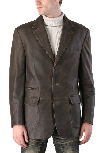BGSD Men Mark 3-Button Distressed Cowhide Leather Blazer Sport Coat Jacket