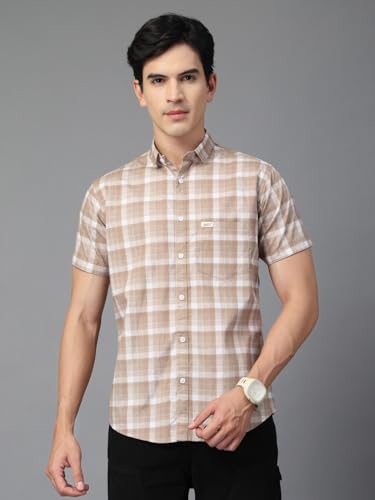 Image of Majestic Man Men's Slim Fit Premium Pure Cotton Plaid Check Half Sleeve Casual Shirt