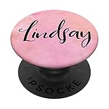 Lindsay name Black on Pink - Lindsay PopSockets PopGrip: Swappable Grip for Phones & Tablets