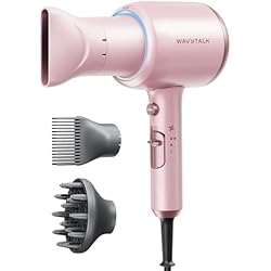 Wavytalk Hair Dryer with Diffuser, Blown Away Ionic Blow Dryer for Curly Hair with Comb, 1875W Fast Drying Hair Dryer with Ceramic Technology, 3 Attachments for All Hair Types, Light and Quiet, Pink