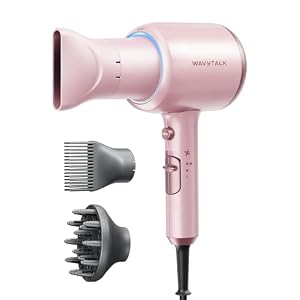 Wavytalk Blown Away Ionic Hair Dryer with Diffuser for Curly Hair | 1875W Fast Drying, 3 Attachments for All Hair Types, Ceramic Healthy Shine, Lightweight & Quiet (Pink)