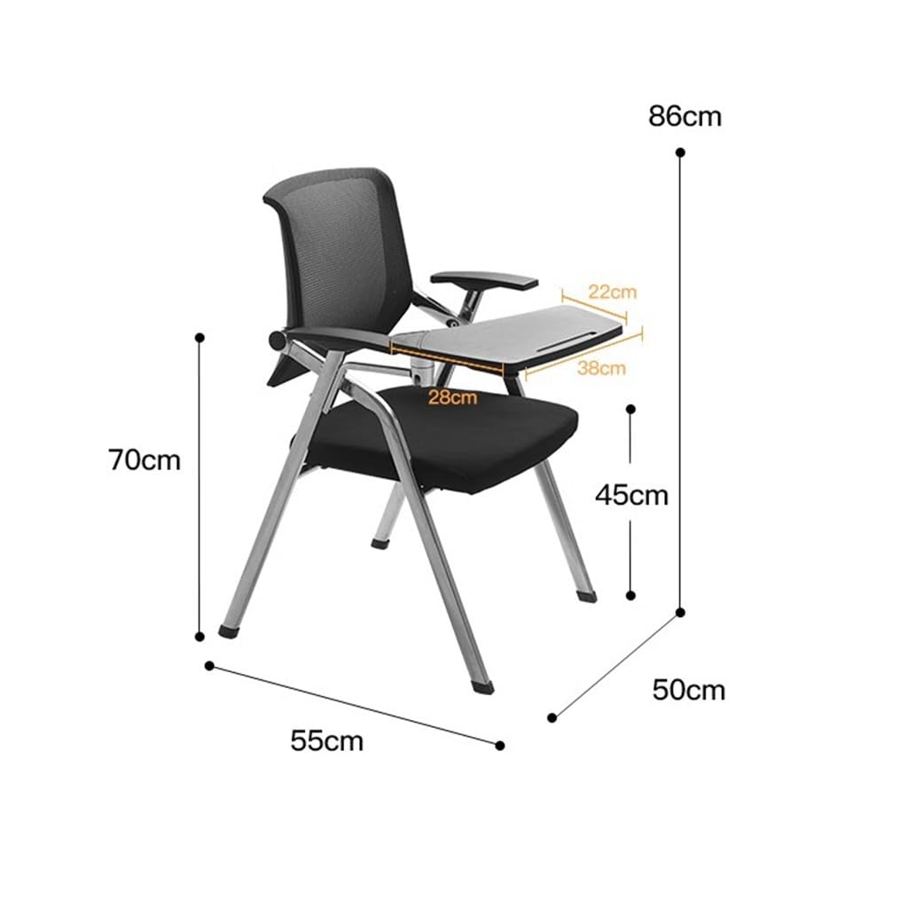 Silla de entrenamiento plegable portátil con bloc de escritura y reposabrazos, ideal para uso doméstico/oficina, diseño ligero, tamaño: 55 x 50 x 86 cm
