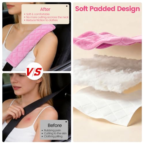 Image of Amooca Soft Auto Seat Belt Cover Seatbelt Shoulder Pad Cushions 2 PCS for a More Comfortable Driving Universal Fit for All Cars and Backpack Pink