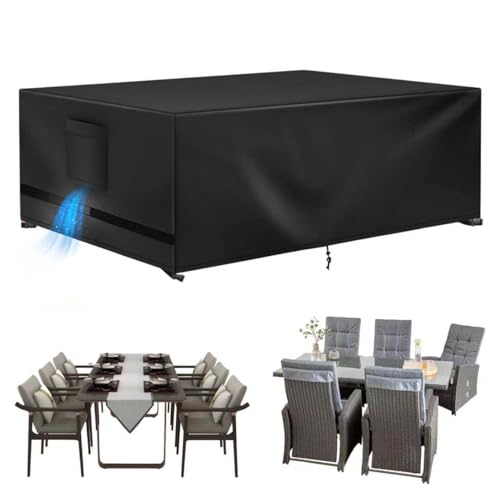 Venprodium 180x120x74cm Funda Mesa Exterior Impermeable, Tela Oxford 420D, Funda Mesa Jardin, Funda para Muebles de Jardín Exterior con Salidas de Aire, Anti Viento, Anti UV, Antipolvo, Negro