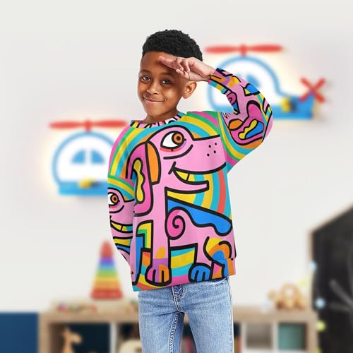 Wudan Colorful Dog Art Big Boys Sweatshirt Hoodie Fleece Outerwear