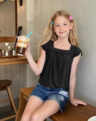 Image of KEREDA Girls Short Sleeve Shirts Summer Tops Girls Clothes 5-14 Years