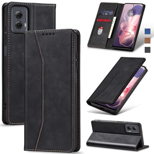Image of Jasonyu Flip Wallet Case for Moto G Power 5G (2024),Leather Magnetic Folio Cover with Card Holder,Kickstand - TPU Shockproof Durable Protective Phone Case,Black