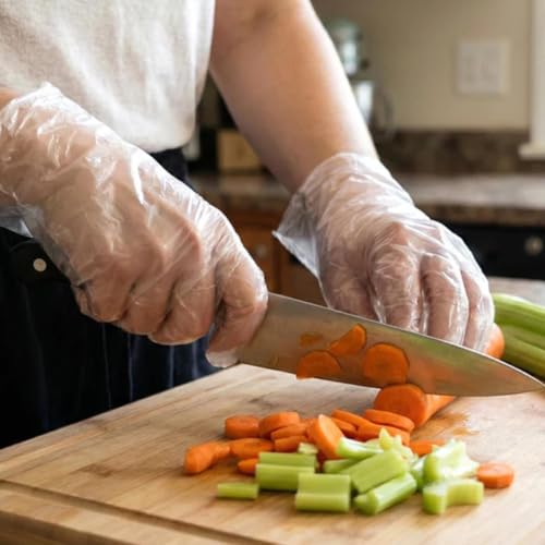 Image of ROHC Disposable Plastic Gloves, Latex Free Powder Free Clear Polyethylene Hand Gloves Non-Sterile For Cleaning- Cooking, Hair Coloring, Dishwashing, Food Handling, 100 pcs