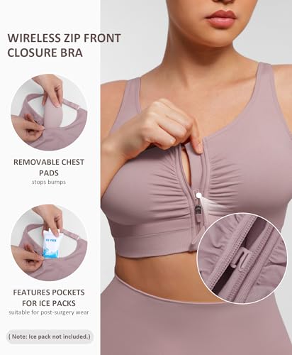 Image of FeelinGirl Zip Front Closure Bras for Women No Underwire Compression Post Surgery Bra with Wide Adjustable Straps