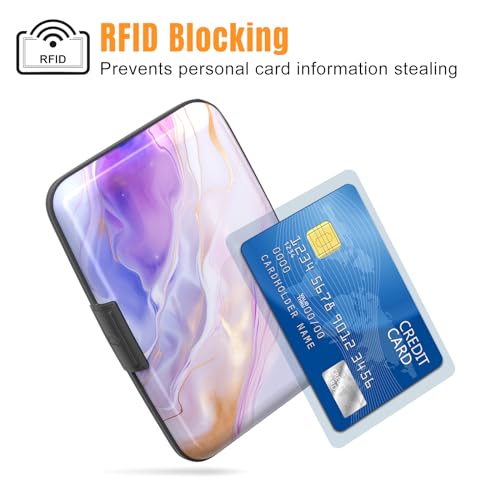 Image of Rimilak Aluminuml Credit Card Holder, Mini Credit Card Wallet RFID Blocking Slim Metal Hard Case for Women Men, Flow Mable