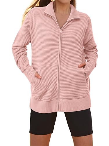 Image of PRETTYGARDEN Womens Long Sleeve Zip Up Ribbed Cardigan Sweaters