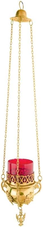 Miniatura 2 de Iconsgr Lámpara de aceite de vigilia votiva colgante de bronce cristiano ortodoxo ortodoxo con cadena y cristal rojo - 344.56 oz