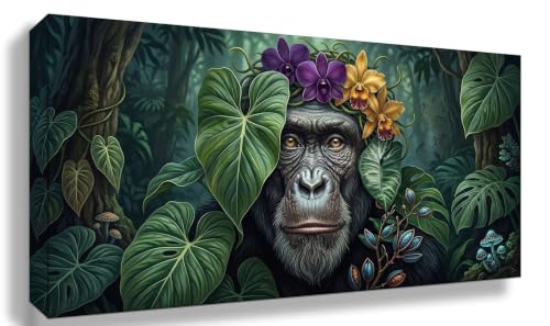 Peinture numero adulte chimpanzés : kit diamond painting 5D et mosaïque 70x140cm