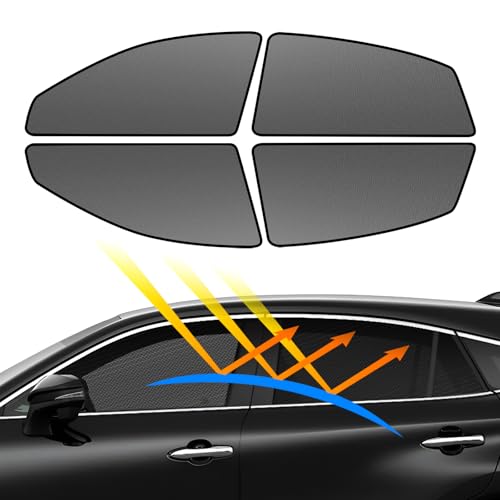 BLUESEATEC トヨタ ハリアー 60系 マグネット式 メッシュカーテン 着脱簡単 サンシェード HARRIER 3代目 H25.12-R2.6 車種専用設計 虫除け 折り畳み式 日除け 収納袋付きフ ロントサイド用 2列目サイド用 4枚