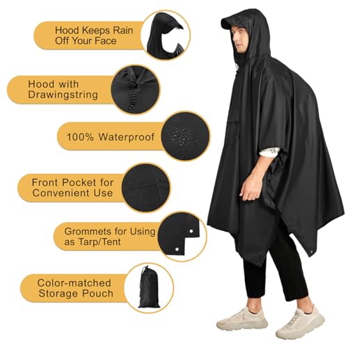 Image of salamra Hooded Rain Poncho Waterproof Raincoat Jacket for Men /Women /Adults with Pocket