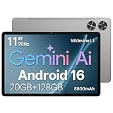 Tablet 11 Zoll mit HĂĽlle, Android 16 System mit Gemini AI, 20GB RAM + 128GB ROM (erweiterbar auf 1TB), 90Hz Display, Unisoc T7250 Octa Core, 13MP + 8MP Kamera, Face ID, Widevine L1, 8800mAh, GPS