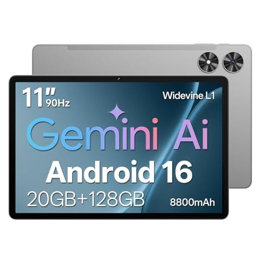 Tablet 11 Zoll mit Hülle, Android 16 System mit Gemini AI, 20GB RAM + 128GB ROM (erweiterbar auf 1TB), 90Hz Display, Unisoc T7250 Octa Core, 13MP + 8MP Kamera, Face ID, Widevine L1, 8800mAh, GPS