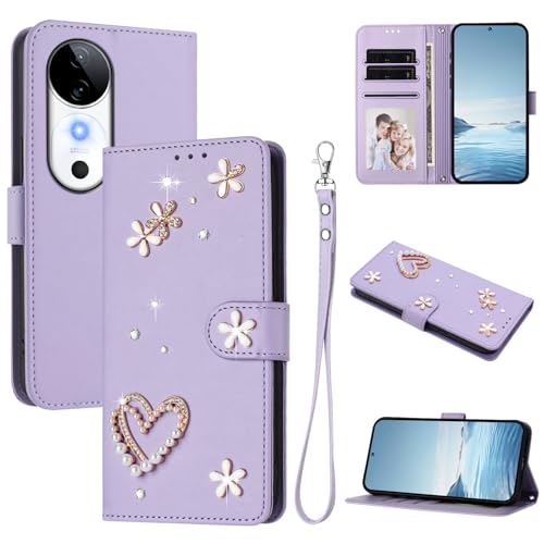 Jiajihua Case Compatible with Vivo S19 Lanyard【Card Holder Wallet Flip Cover Magnetic Buckle Kickstand】 Purple