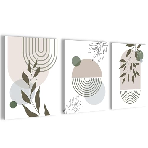 Tableaux muraux abstrait salon et chambre set de 3 toiles de feuilles