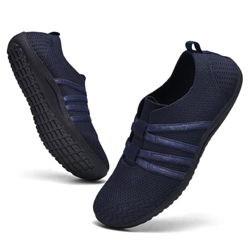 DEXJEWU Women's Barefoot Shoes Wide Toe Box Flats, 006 Navy, 6.5