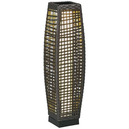 Outsunny Lampe à poser luminaire LED de jardin solaire en résine tressée imitation rotin - 21 x 21 x 78 cm gris