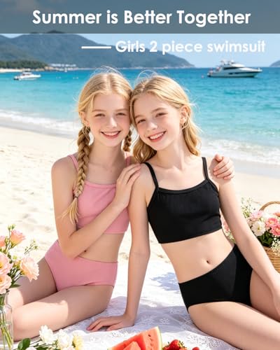 Image of Century Star Girls Ribbed 2-Piece Bikini Swimsuit - Fully Lined Modest Bathing Suit for Teens & Tweens