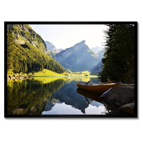 Lac de montagne poster encadré blanc 70x50 cm pour salon