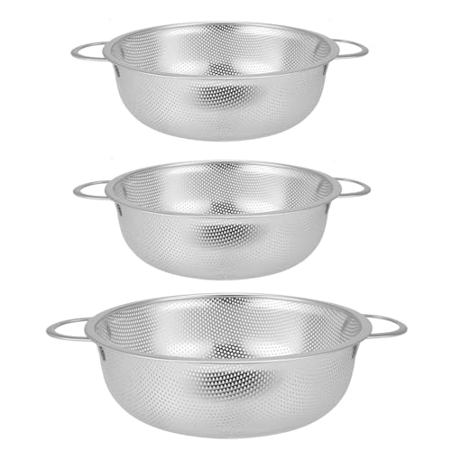 CHUIFAI Juego de 3 coladores de acero inoxidable para cocina, colador de pasta con asas, colador de acero inoxidable para frutas, verduras, arroz, fideos, apto para lavavajillas, 22,5 x 9 cm y 28,5 x