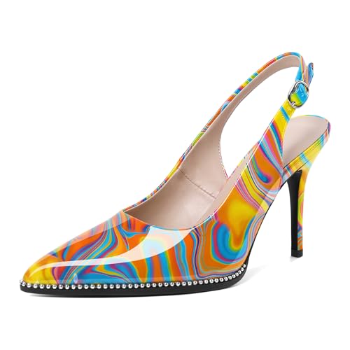 Image of SAMMITOP Women Slingback Heels Stilettos Closed Pointed Toe High Heel Silver Beaded Pumps Comfortable 3.5 Inch High Heels for Women Dressy Shoes