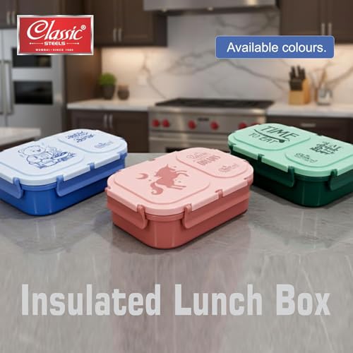 Image of Classic Steels Bento Duo Lunch Box for Kids 600ml, 2 Compartment Stainless Steel Tiffin Box, Leak Resistant, BPA Free, School Lunch Box - Blue