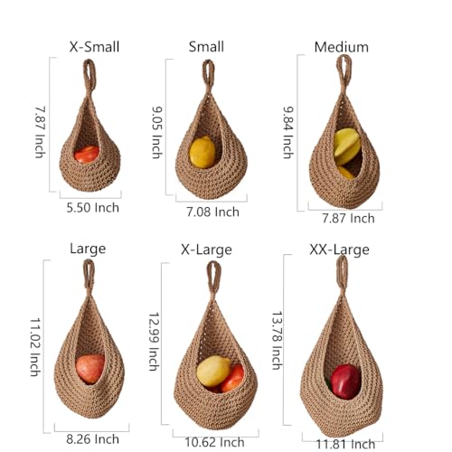 Kitchen Hanging Fruit Basket, Onion Basket Hanging for Pantry, Wall Hanging Vegetable Fruit Basket for Potato, Onion Garlic, Handmade Jute Rope Hanging Basket for Kitchen Storage(Brown)