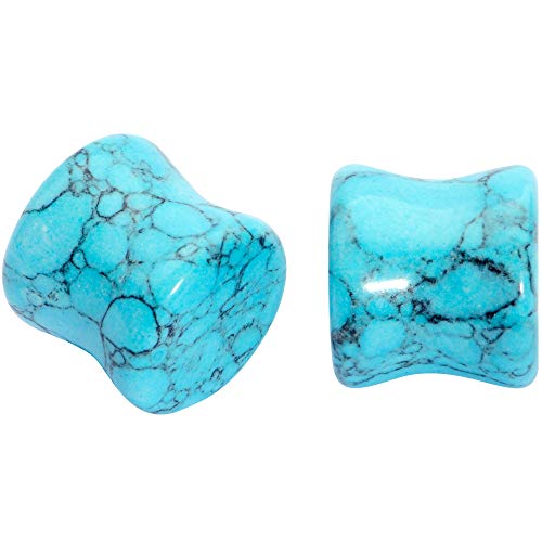 Body Candy Unisex 1/2" 2PC Organic Turquoise Stone Saddle Plugs Double Flare Plug Ear Plug Gauges 12mm