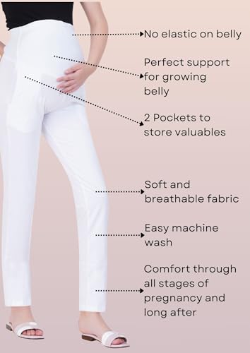 Image of Women's Maternity Leggings with Pockets - Comfortable, High Waist Support and Stretchable Pants for Pregnancy - Pack of 2