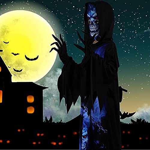 Lingway Toys Grim Reaper Costume For Kids,Phantom Of The Darkness,Spooky Black Robe With Scythe,Gloves,Printed Mask M(6-8). #TOP4