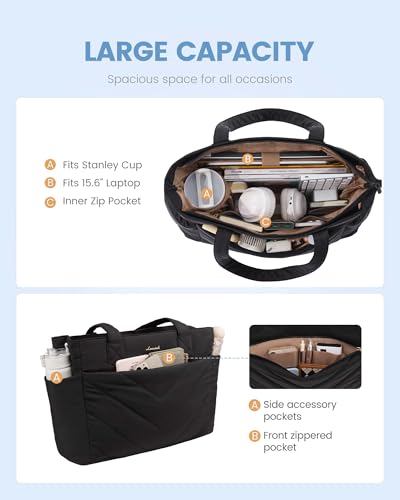 LOVEVOOK Tote Bag for Women, Puffer Work Travel Handbag with Zipper for Teacher Nurse, Quilted Cute Laptop Shoulder Gym Bag2