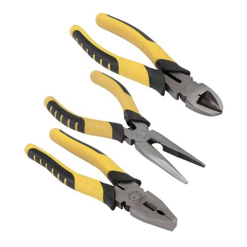 HOLIDYOYO 3個 電気技師用多機能ワイヤーストリッパー 点 厚胚イエローハンドル付き ワイヤーカッター 尖嘴 斜嘴プライヤー 精密設計耐久性電