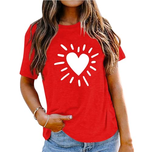 Image of Valentines Shirts for Women Valentine Love Heart Printed Graphic Tshirt Cute Girls Casual Top