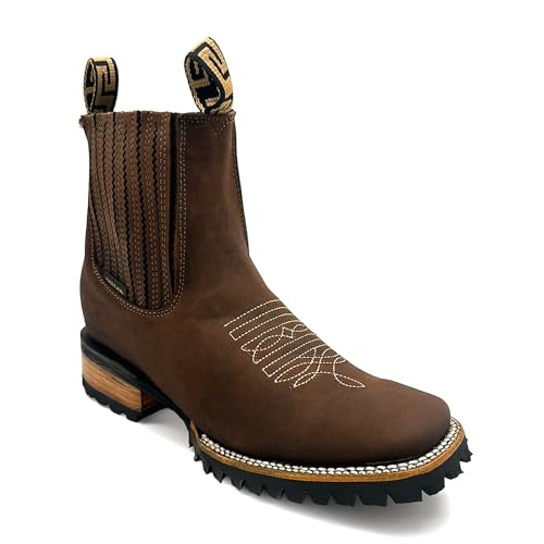 Mens Leather Square Toe Western Ankle Boot