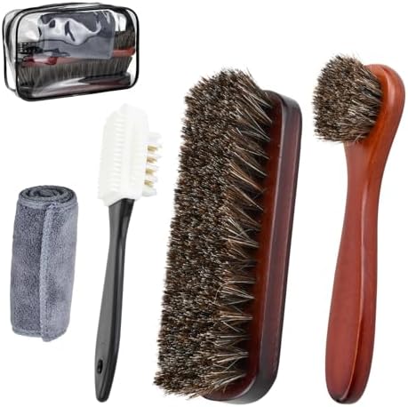 Juego de 5 cepillos para zapatos, cepillo de pelo de caballo para...