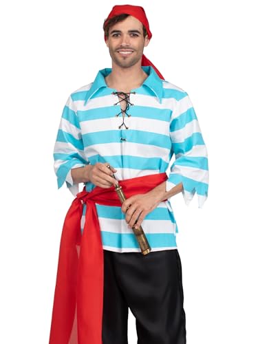 Leg Avenue mens – 4 Piece Pillaging Pirate Pirate Halloween Set for Men Adult Sized Costumes, Blue/White, X-Large US